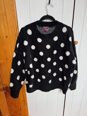 Vince Camuto Black & White Polka Dot Crewneck Sweater -